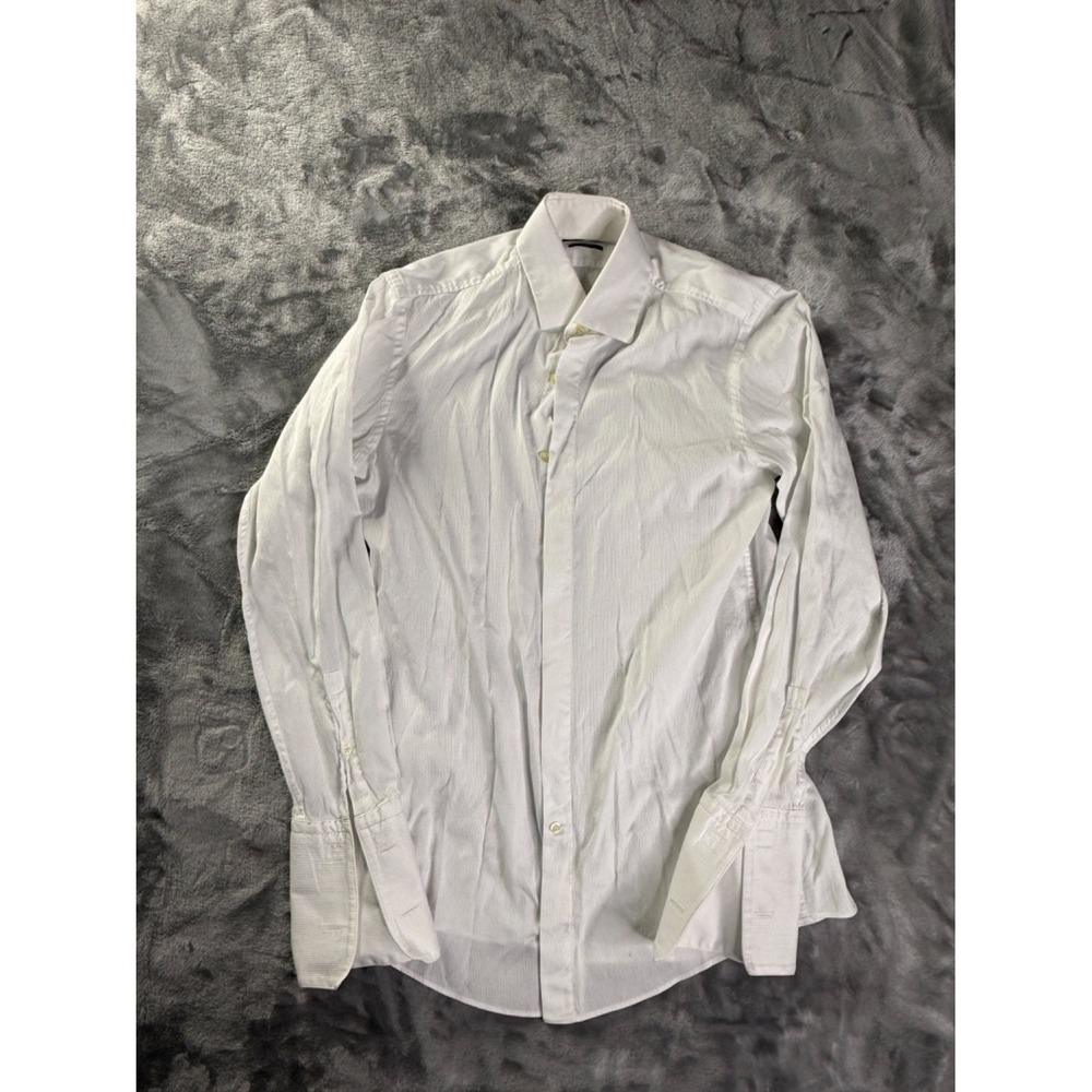 Boss Hugo Dress Shirt Sharp Fit Mens Size 15 White Long Sleeve cut French cuffs